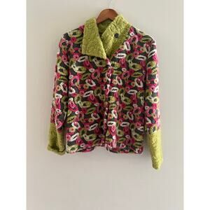 tLb Design Wool Blend Jacket Sweater Wearable Art Abstract Green Pink Small JL